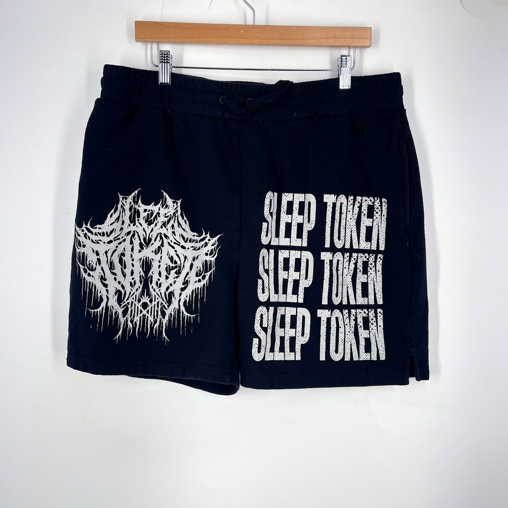 Sleep Token Mens Black Graphic Logo Sweat Shorts XL Band Merch Metal Worship